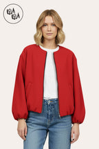 Oversized Zip-Up Casual Bomber Jacket in Red