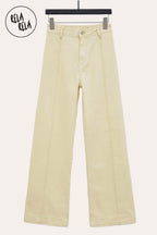 Pintuck Flare Jeans with Front Seam in Lemon
