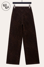 Brown Leopard Print Viral Stretchy Wide Leg Jeans