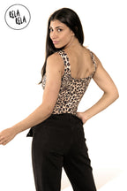 Square Neck Sculpting Thong Bodysuit in Leopard Print