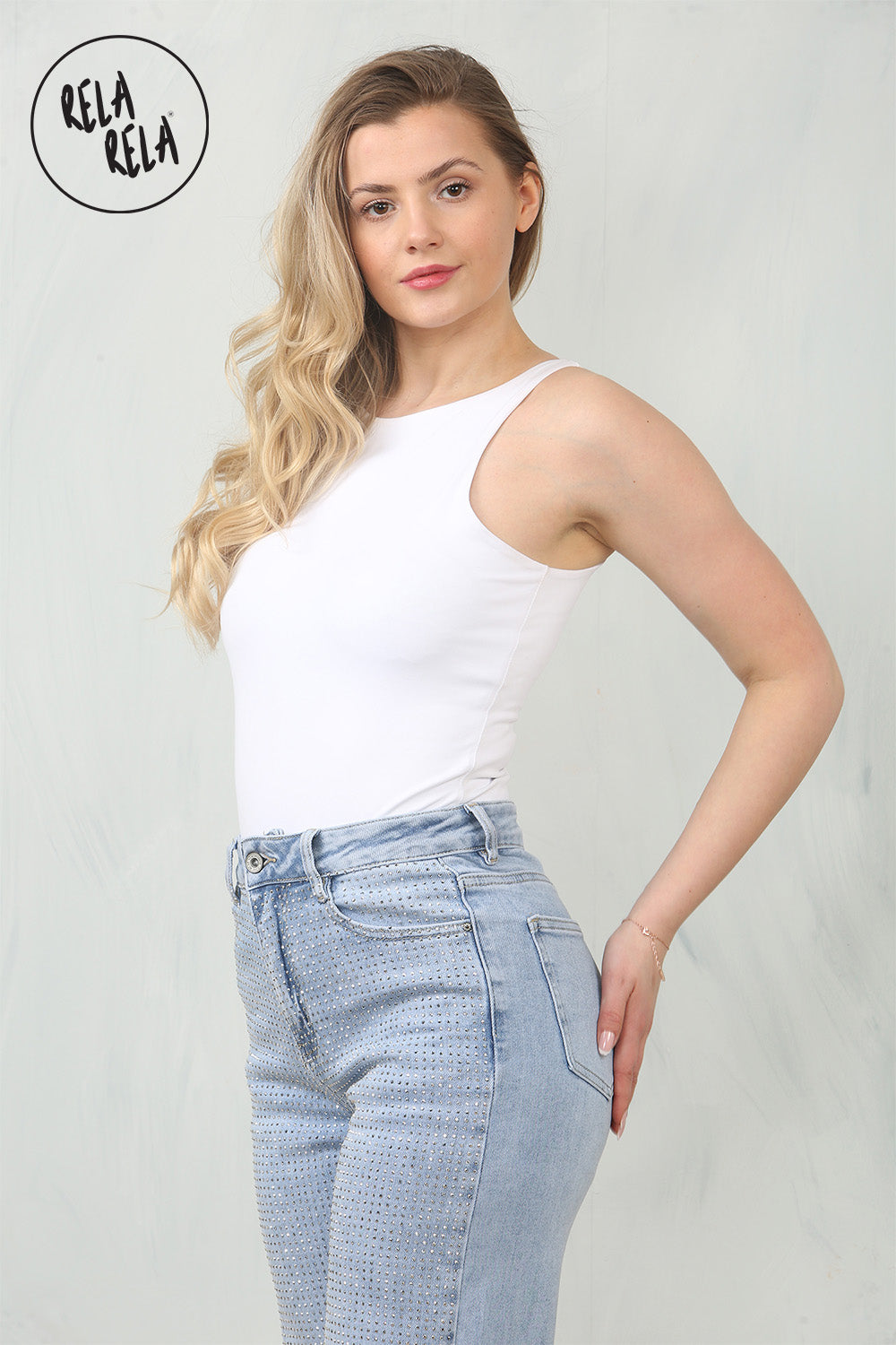 Premium Figure Hugging Fits Everybody Sleeveless High Neck Stretch Woven Double Layered Bodysuit in White