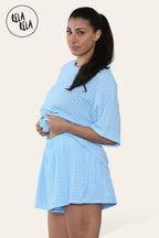 Oversized Crochet T-Shirt & Shorts Co-Ord Set in Baby Blue