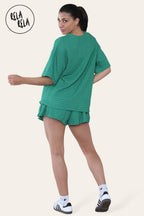 Oversized Crochet T-Shirt & Shorts Co-Ord Set in Emerald Green