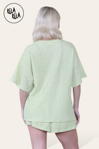 Oversized Crochet T-Shirt & Shorts Co-Ord Set in Green