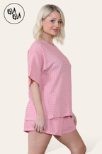 Oversized Crochet T-Shirt & Shorts Co-Ord Set in Pink