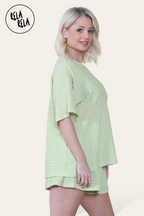 Oversized Crochet T-Shirt & Shorts Co-Ord Set in Green