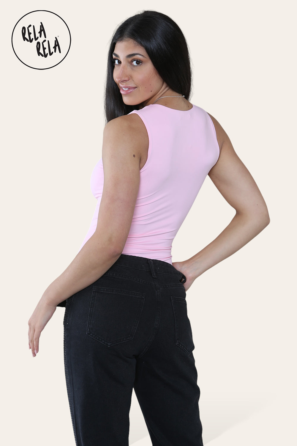 Premium Slinky Double Layered Square Neck Brazilian Bodysuit in Baby Pink