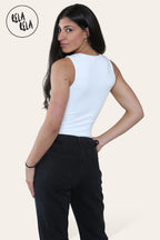 Premium Slinky Double Layered Square Neck Brazilian Bodysuit in White