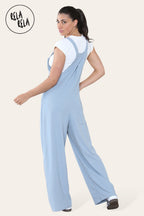 Adjustable Strap Button Dungarees with Multiple Pockets in Blue