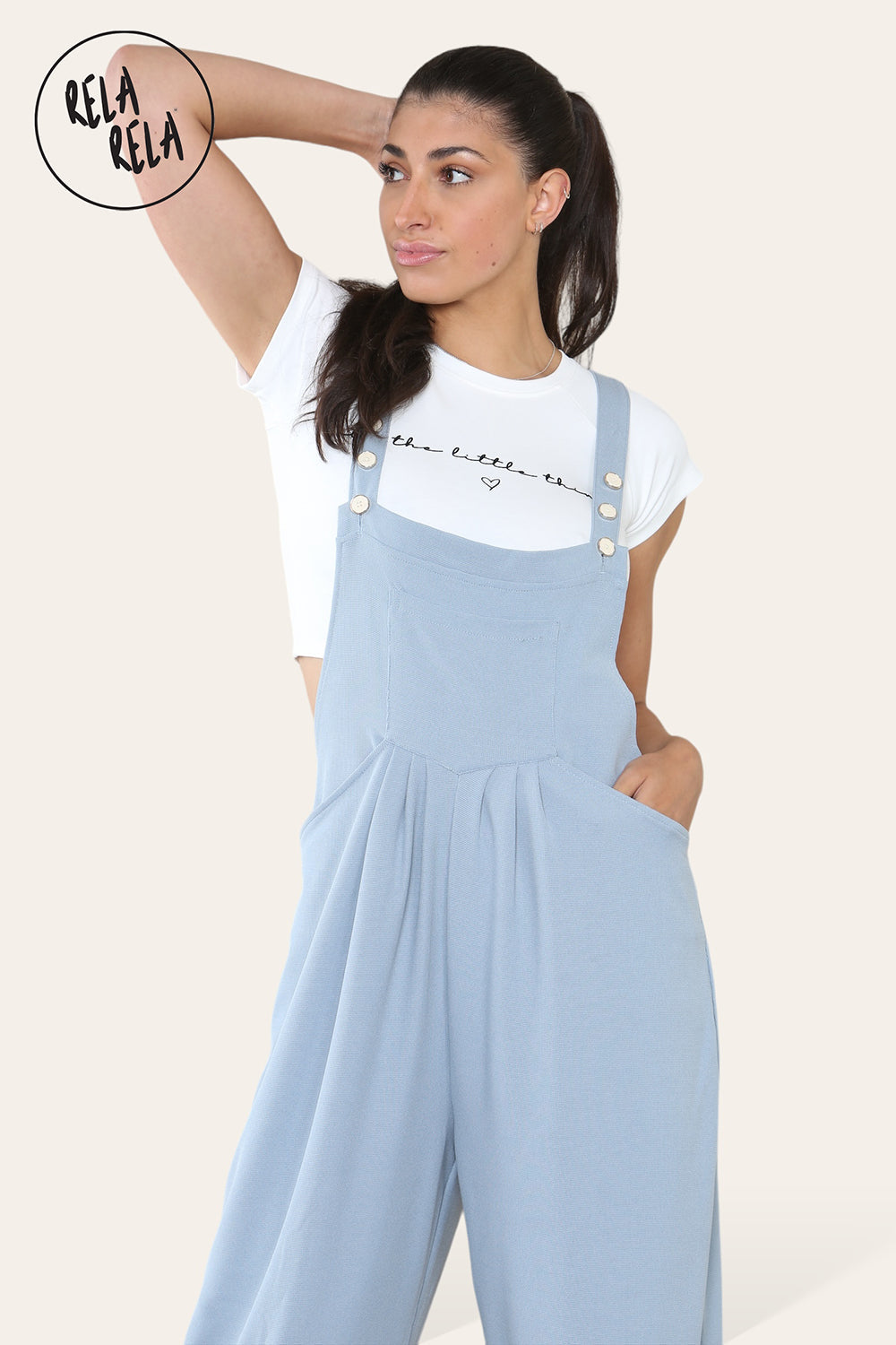 Adjustable Strap Button Dungarees with Multiple Pockets in Blue
