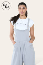 Adjustable Strap Button Dungarees with Multiple Pockets in Grey