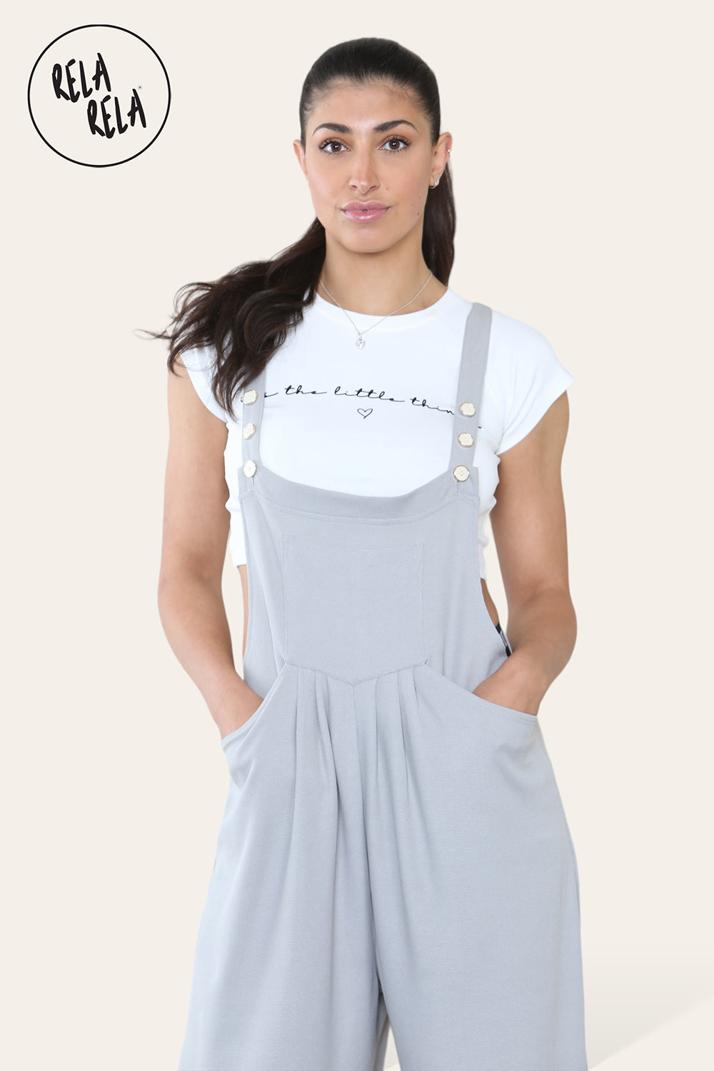 Adjustable Strap Button Dungarees with Multiple Pockets in Grey