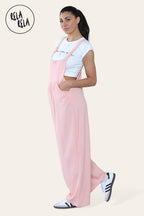 Adjustable Strap Button Dungarees with Multiple Pockets in Rose Pink