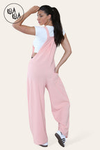 Adjustable Strap Button Dungarees with Multiple Pockets in Rose Pink