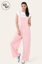 Adjustable Strap Button Dungarees with Multiple Pockets in Rose Pink