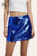 Shimmering Mid Rise Disc Sequin Micro Skirt in Cobal Blue