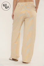 Wide Leg Stripe Elasticated Waistband Trousers in Mustard