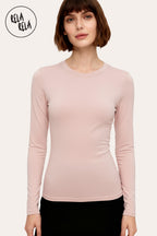 Double Lined Long Sleeve Basic T-shirt in Pink
