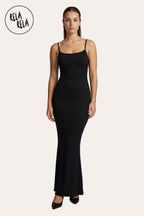 Soft Touch Stretch Rib Maxi Cami Dress in Black