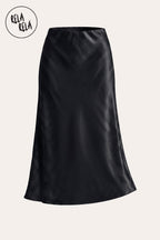 Satin Maxi Skirt with Slim Straight Cut in Black