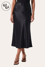 Satin Maxi Skirt with Slim Straight Cut in Black