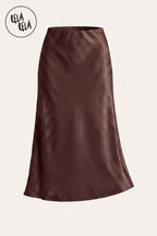Satin Maxi Skirt with Slim Straight Cut in Chocolate