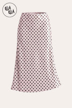 Satin Polka Dot Flowy Maxi Skirt in Pink