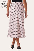 Satin Polka Dot Flowy Maxi Skirt in Pink