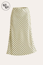 Satin Polka Dot Flowy Maxi Skirt in Yellow