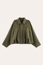 Faux Suede Zip-Up Bomber Jacket in Khaki