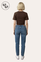 Cinched Waist Short Sleeve Fitted T-Shirt in Chocolate