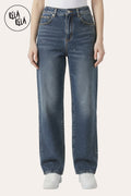 Viral Stretchy Dad Fit Jeans with All-Over Diamantes in Denim Blue