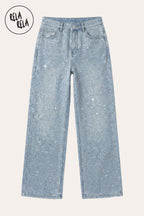 Limited Edition Viral Stretchy Dad Fit Jeans with Multi-Colour Mermaid Rhinestones