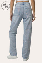 Limited Edition Viral Stretchy Dad Fit Jeans with Multi-Colour Mermaid Rhinestones
