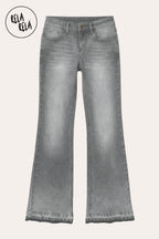Viral Stretchy Low-Waisted Flap Pocket Bootcut Flared Jeans in Grey