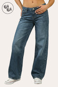 Y2K Viral Stretch Petite-Friendly Low Waisted Wide Leg Jeans - Denim Blue