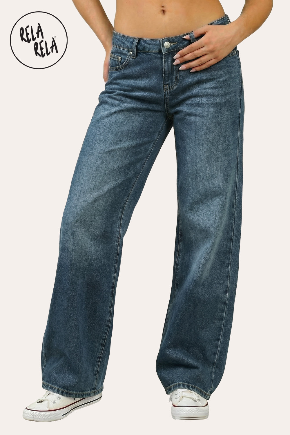 Y2K Viral Stretch Petite-Friendly Low Waisted Wide Leg Jeans - Denim Blue
