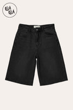 Viral Stretchy Low Rise Baggy Longline Denim Bermuda Shorts in Charcoal