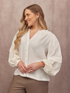 Jayne Embroidered Sleeve Blouse - Ecru
