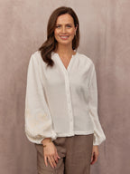 Jayne Embroidered Sleeve Blouse - Ecru