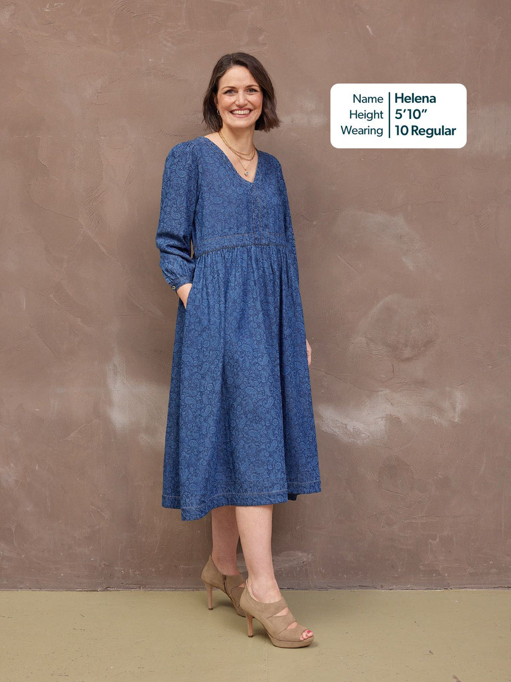 Jessica V-Neck Denim Dress - Printed Paisley