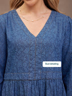 Jessica V-Neck Denim Dress - Printed Paisley