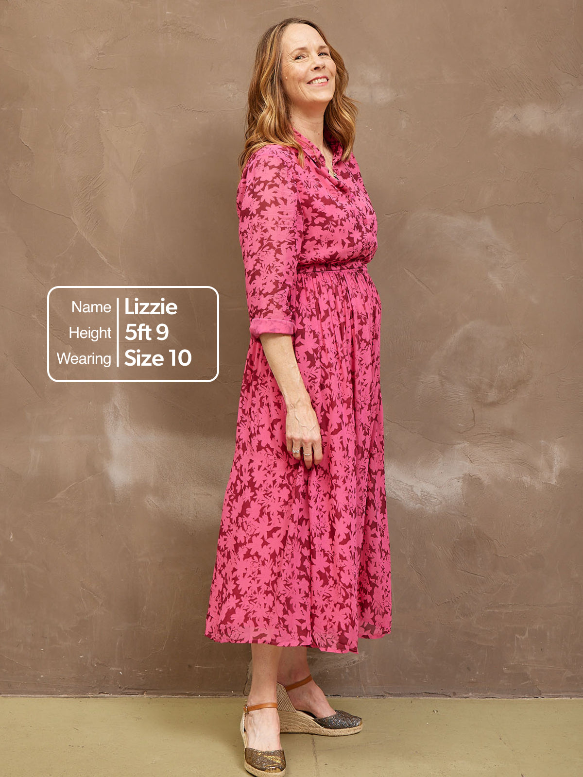 Julia - Printed Shirt Midi Dress - Pink Floral