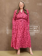 Julia - Printed Shirt Midi Dress - Pink Floral