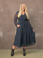 Julia - Printed Shirt Midi Dress - Navy and Green