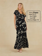 Julie - Cap Sleeve Maxi Dress - Black Floral Print