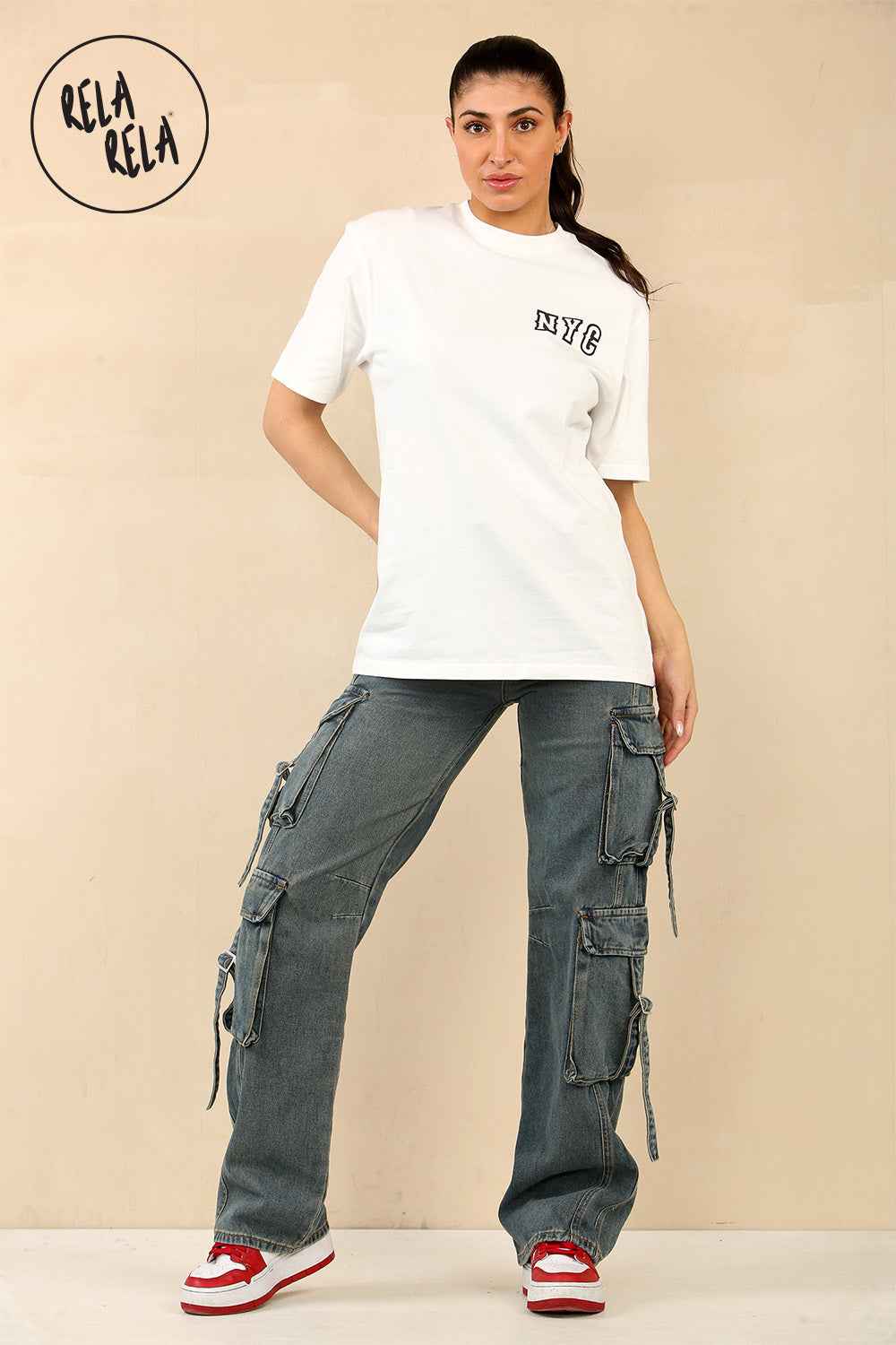 Tall Vintage Wash Cargo Pocket Wide Leg Jeans in Vintage Blue