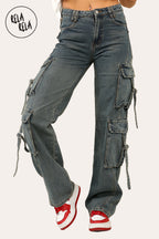 Tall Vintage Wash Cargo Pocket Wide Leg Jeans in Vintage Blue