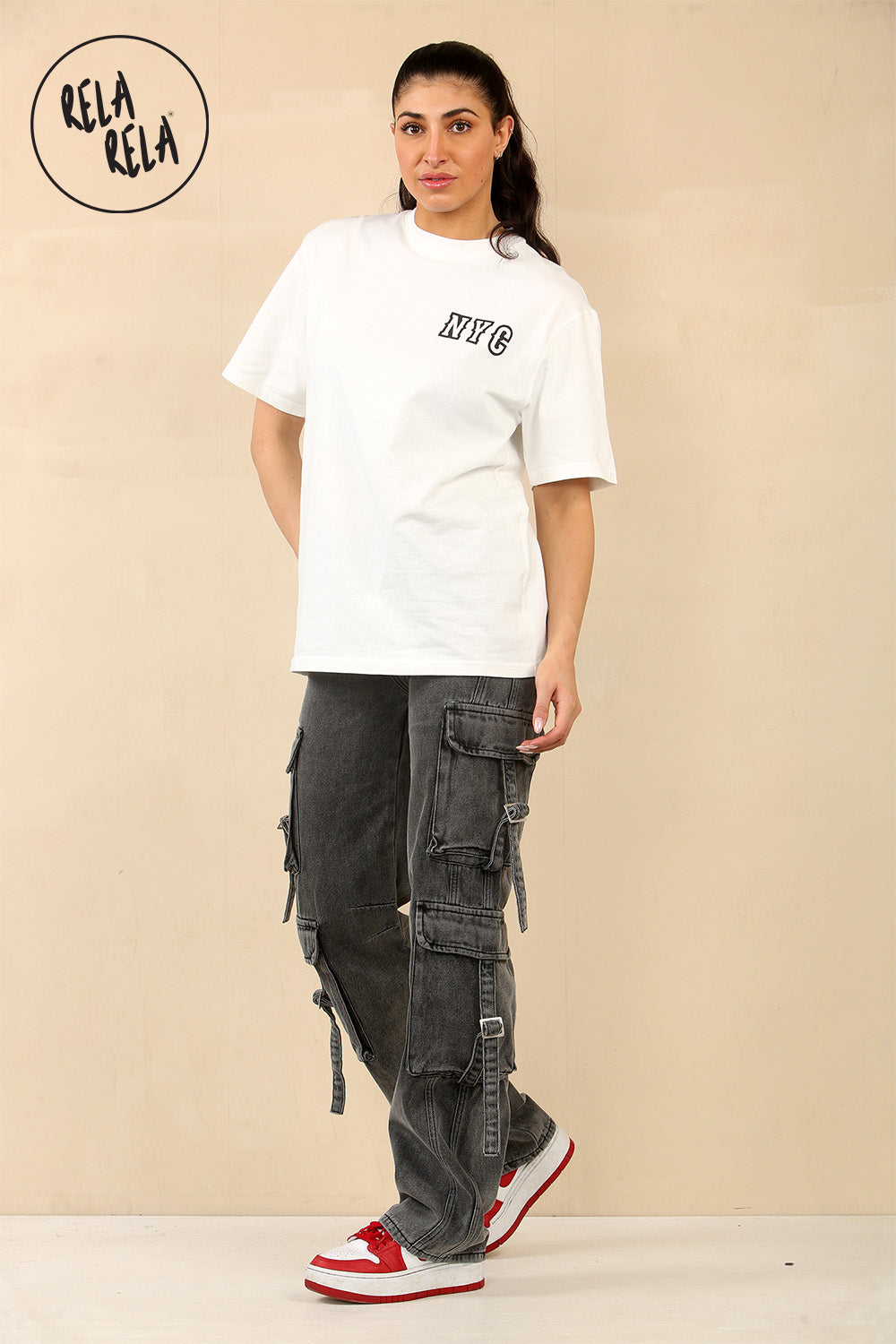 Tall Vintage Wash Cargo Pocket Wide Leg Jeans in Vintage Grey