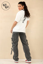 Tall Vintage Wash Cargo Pocket Wide Leg Jeans in Vintage Grey